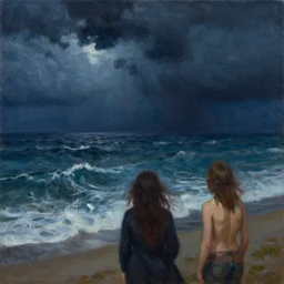 pov image of painting a picture of a stormy ocean at night by artgerm and magali villanueve and michael whelan