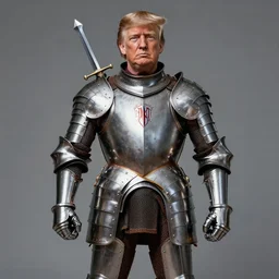 donald trump, knights armor!!!!!!!!!!!!!!!!, one broadsword, by hans holdein, donald trumps highly detailed handsome face, two arms, two legs, donald trumps symmetrical face, realistic, valiant, heroic