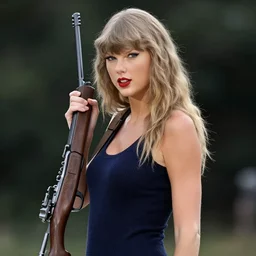 Taylor Swift carrying a rifle, realistic, trending on artstation