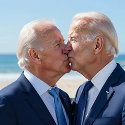 closeup portrait of joe biden kissing jeffrey epstein on the cheek, on a sunny beach, us virgin islands, screen light, sharp,x detailed face, magazine, press, photo, Steve McCurry, David Lazar, Canon, Nikon, focus