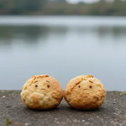two sad crumpets holding hands by a lake