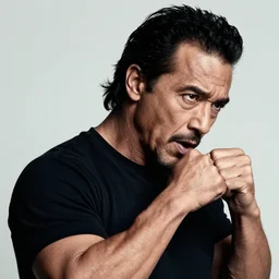 danny trejo fighting for his life in his inner mind, realistic, photography, black contour