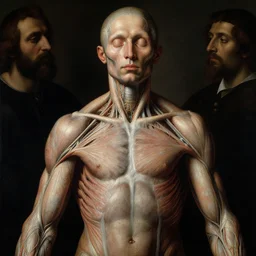 human soul covered with nerves, veins, muscle tissue and skin by hieronymus bosch, baroque painting, perfect center composition, detailed octane render trending on artstation, 8 k artistic photography, volumetric cinematic perfect light, chiaroscuro, masterpiece, raphael, caravaggio, beksinski, rutkowski