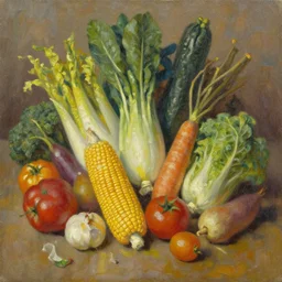 a cornucopia of evil vegetables, oil on canvas
