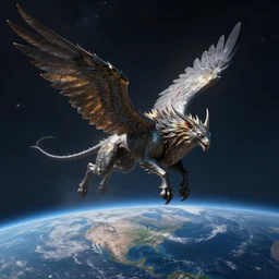 celestial winged beast hovering above planet earth, concept art, digital painting, trending on artstation, deviantart, epic composition, extremely detailed, ambient lighting, masterpiece, sharp focus, octane render