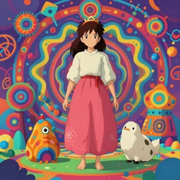 a colorful vibrant 3 d render game graphics unreal engine of princess mononoke from studio ghibli, intricately detailed, tribal psychedelic, colorful flat surreal design, hd, 8 k, artstation