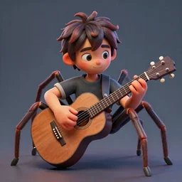 medium shot, lucas the spider plays the guitar, 3 d art, zbrush, blender, oil painting