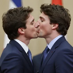 François Legault kissing Justin Trudeau on the mouth