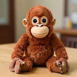 a very beautiful stuffed monkey on a table. shallow focus. f 0. 9 5