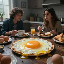 hyperrealistic absurdist breakfast for ionesco with egg melting, trending cgstation highly detailed, cinematic lighting, ricardo bofill anka zhuravleva, dramatic lighting, long shot, ground angle, uhd 8 k, shallow depth of field