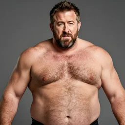 ryan reynolds as a burly padded chubby strongman, masculine, dad energy, hairy torso, 4 k hd