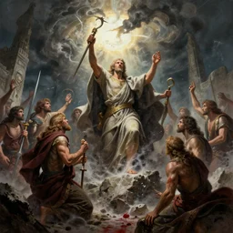 highly - detailed fantasy art by james gurney : : he opened the sixth seal, and behold, there was a great earthquake. the sun became sackcloth. the moon became blood. and the seas boiled. and the skies fell. judgment day.