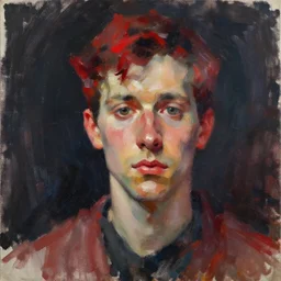 spontaneous unfinished portrait under painting, beautiful juicy brush strokes, by richard schmid and sargent, dark, black and red, trending on cgsociety