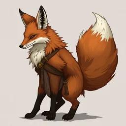 a medieval anthropomorphic fox with a fluffy tail as a dnd character