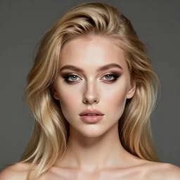 blonde girl with heavy makeup and too much plastic surgeries, portrait photo, studio lighting, 4 k realistic, detailed