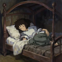 the creature awoke from its slumber beneath the bed frame, digital painting masterpiece, haunting beautiful brush strokes, painted by Moebius and Hayao Miyazaki and Akira Toriyama