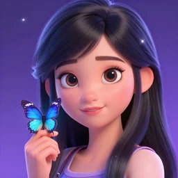 close pixar head potrait of an cute teenage woman with butterfly in hand, fine details, radiant highlights, synthwave futuristic galaxy style shaded lighting color pencils poster by ilya kuvshinov, katsuhiro, artgerm, jeremy lipkin, michael garmash, nixeu, unreal engine 5, radiant light, detailed and intricate environment, eyes closed