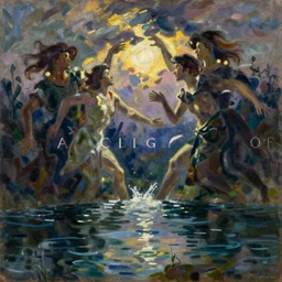 detailed inherent theme of the oracle of waters, inherent style of artistic - powerful, artistic - natural, artistic - expressive, by ross tran and claude monet, oil on canvas