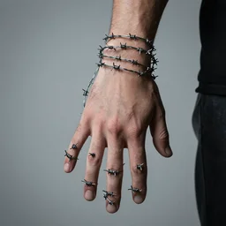 a man whose hand is made out of barbed wire