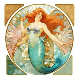 an underwater mermaid princess. By Alphonse Mucha and JC Leyendecker Trending on ArtStation