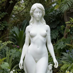 vaporwave statue in garden of Eden by Greg Hildebrandt