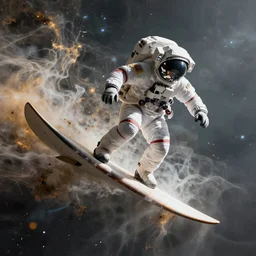 Astronaut surfing on a nebula, realistic concept, light atmosphere, golden ratio, wide shot, cinematic lighting, hyperdetailed, high detailed, high resolution, insanely detailed and intricate, artstation, Marc Simonetti, Greg Rutkowski, octane render, unreal engine, 8k
