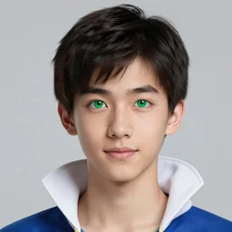 a young man of just 14 with Snow White hair and glowing green eyes who can walk through walls, disappear, and fly. Ruan Jia. 2d art. Cartoon. Karlkka
