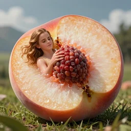emma watson falling out of a giant sliced peach