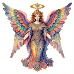 psychedelic angel watercolor, intricate details, surrealism, vivid colors, ornate patterns