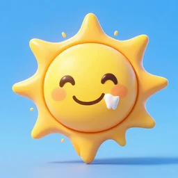 a cute sun smiling with one tooth, 4k quality