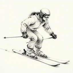 traditional chinese ink drawing of a skier, ultra detailed