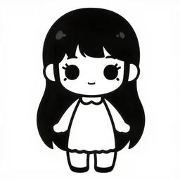 Cute emo doll, black line art, in style of Tim Burton