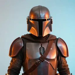 portrait of the mandalorian, cinematic, orange and light blue lighting