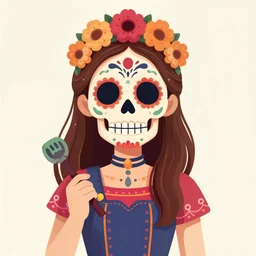 Illustration of a sugar skull day of the dead girl, art by franklin booth