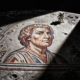 the first landing on the moon, roman mosaic