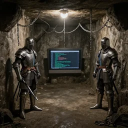 chains, knights, underground basement, linux