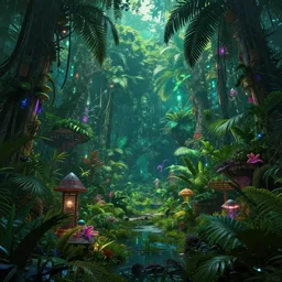 cyberpunk jungle, highly detailed, digital art