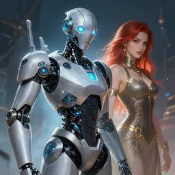 portrait _ of a beautiful magic robot and a woman character design fantasy intricate _ cinematic _ lighting _ highly _ detailed _ digital _ painting _ artstation by wlop