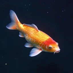 a koi fish floating in space, mild starry background, ultrarealistic, cinematic, octane render, trending on artstation