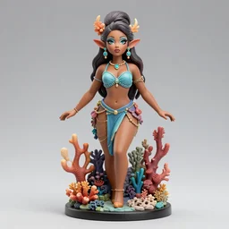 brown - skinned gorgeous coral reef fae themed drag queen. polymer resin professional art doll, backlighting, depth of field, 4 k, ink wash and gold, safe for work