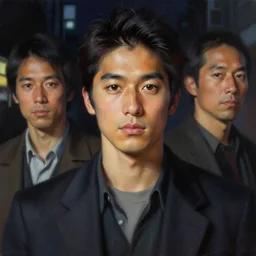 portrait of a japanese male, extreme fine detail background, night, highly detailed, high quality, digital painting, hyperrealistic, by gaston bussiere, j. c. leyendecker, craig mullins, modern clothes, 2 0 0 0 s