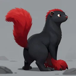 red fursonastoat tailbehind stoat | fantasyart | urbanscene coalpunk masculine fursona black
