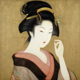 oil painting, beatiful geisha, fine art, intrincate. by peter mohrbacher marc simonetti, anna podedwor