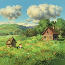 whimsical landscape by magritte and studio ghibli