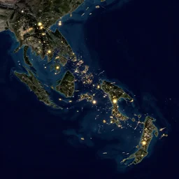 a satellite image of an archipelago with lights