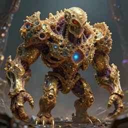 concept art of giant fractal bismuth golem consists of bismuth geodes, fractalization, extremely high details, masterpiece, photorealistic, hyperrealism, vray, octane render, volumetric lighting, depth of field, bokeh, artstation, cgsociety by johannen voss, michael whelan, greg broadmore, frank frazetta