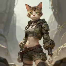 stunningly beautiful female anthropomorphic cat character in a rock outfit Renowned character illustration by greg rutkowski trending on ArtStation, deviantart. H 704
