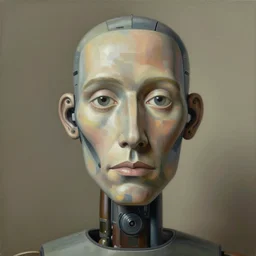 portrait half face robot,highly detailed, very coherent, painted by Francis Bacon and Edward Hopper, Wayne Barlowe, painted by James Gilleard, surrealism, airbrush,  art by JamesJean
