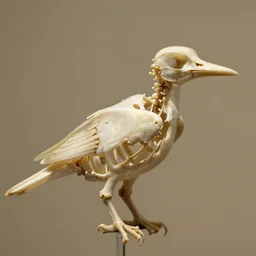 bird made of bird bone structures, bone structure macro photography by naturalist museum