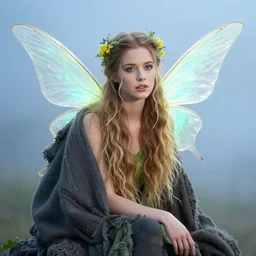 a photo of a homeless beautiful magic fairy